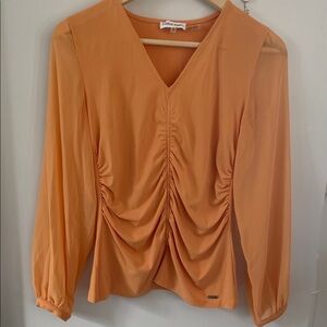 Calvin Klein Orange Ruched V-Neck Blouse